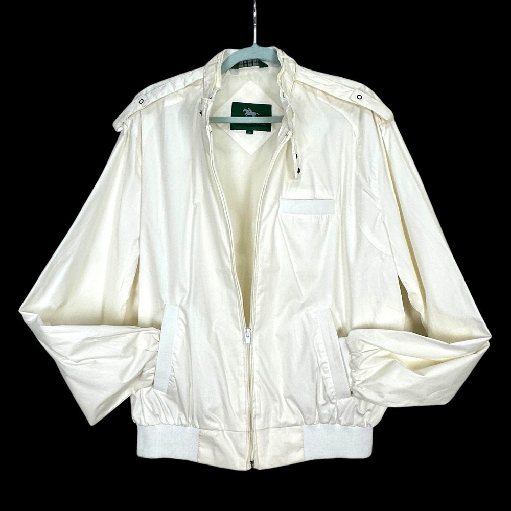 Vintage Steeplechase Mens Cream Bomber Jacket Full Zip Members Style Large Ivory